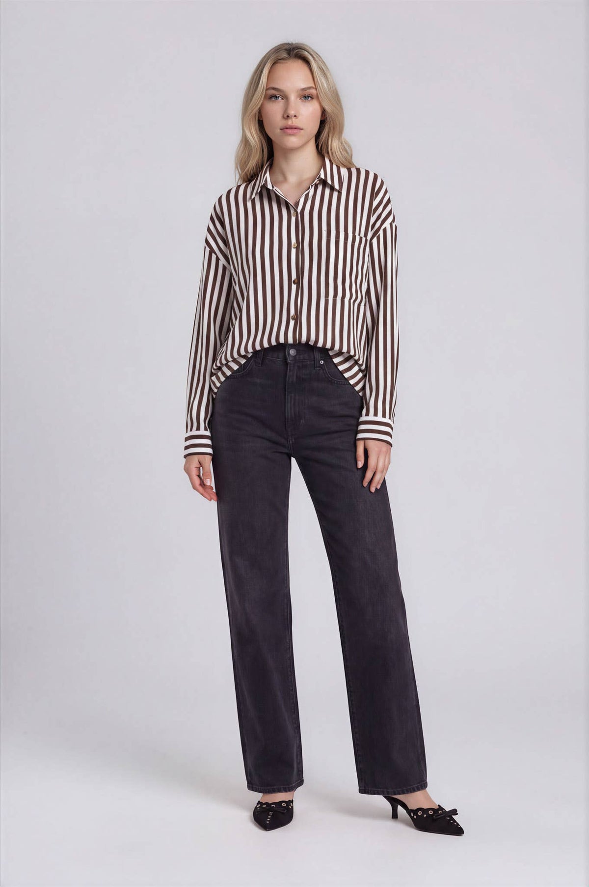 STRIPED COLLARED BTN DWN