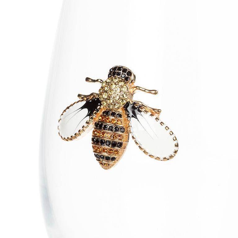 Stemless Wine Glass with Jewel Bee-4.5"(16oz)