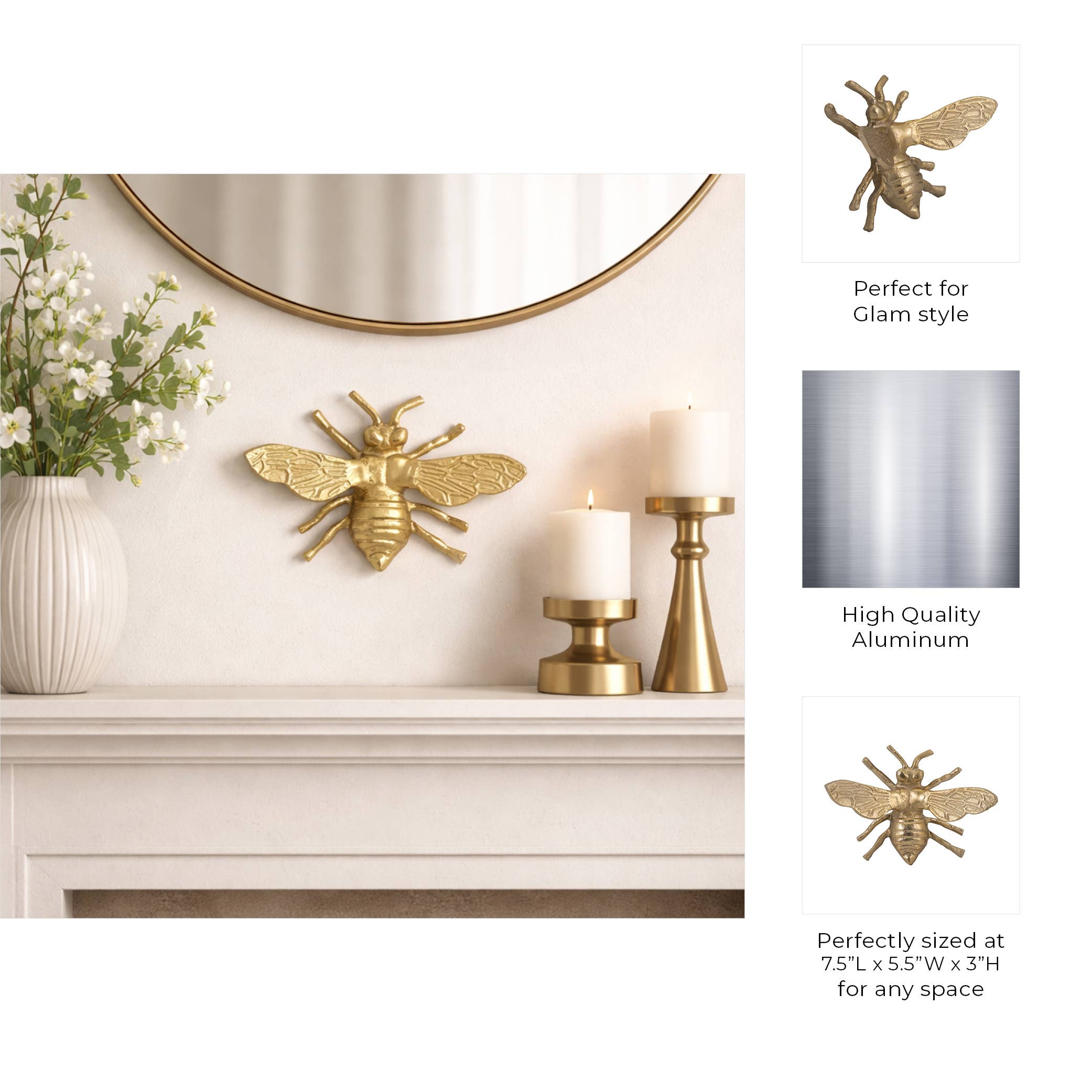 Figurine - Gold Metal Decorative Solid Busy Bee, 8 in.