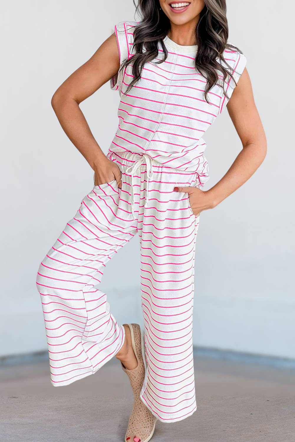 Striped Short Sleeve Two-Piece Set