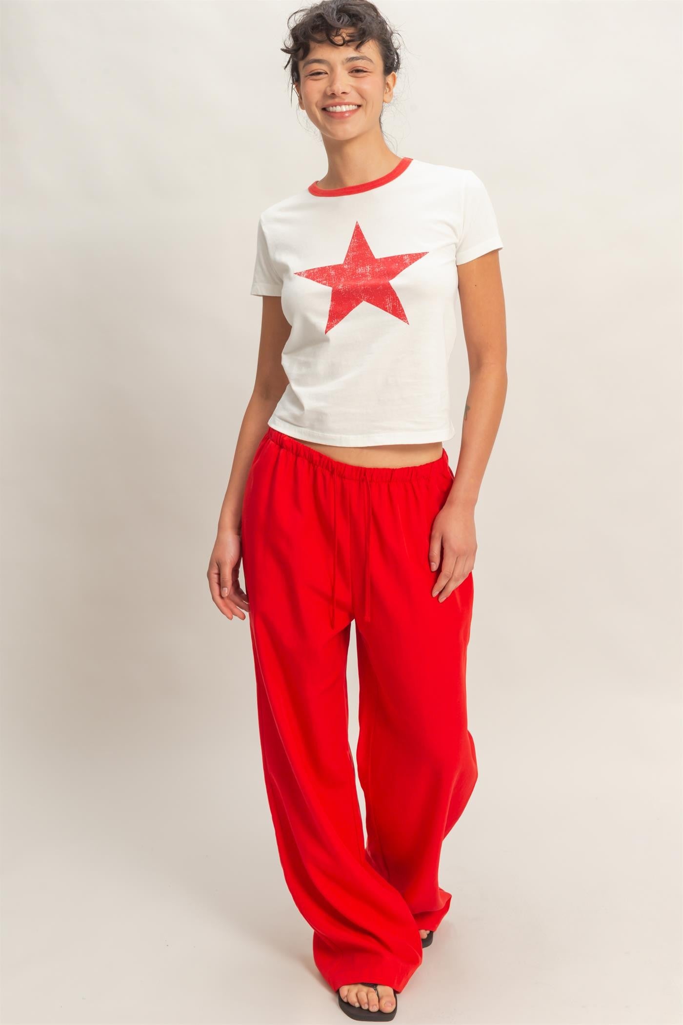 Lyocell Linen Elastic Waist Straight Leg Pants