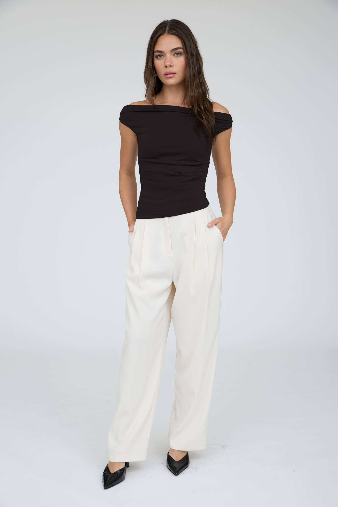 OFF SHOULDER RUCHED TOP