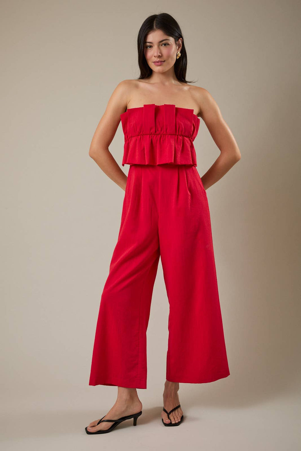 RUFFLE BODICE JUMPSUIT