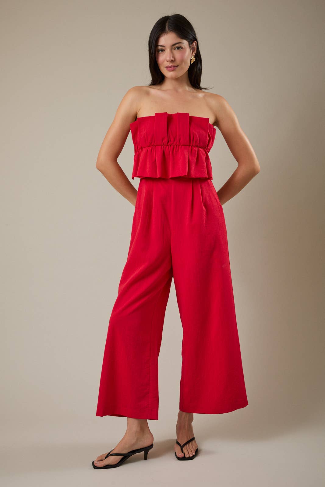 RUFFLE BODICE JUMPSUIT