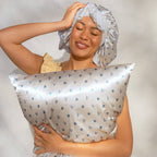 Oversized Satin Bonnet - Pearlized Cream & Coastal Blue Print