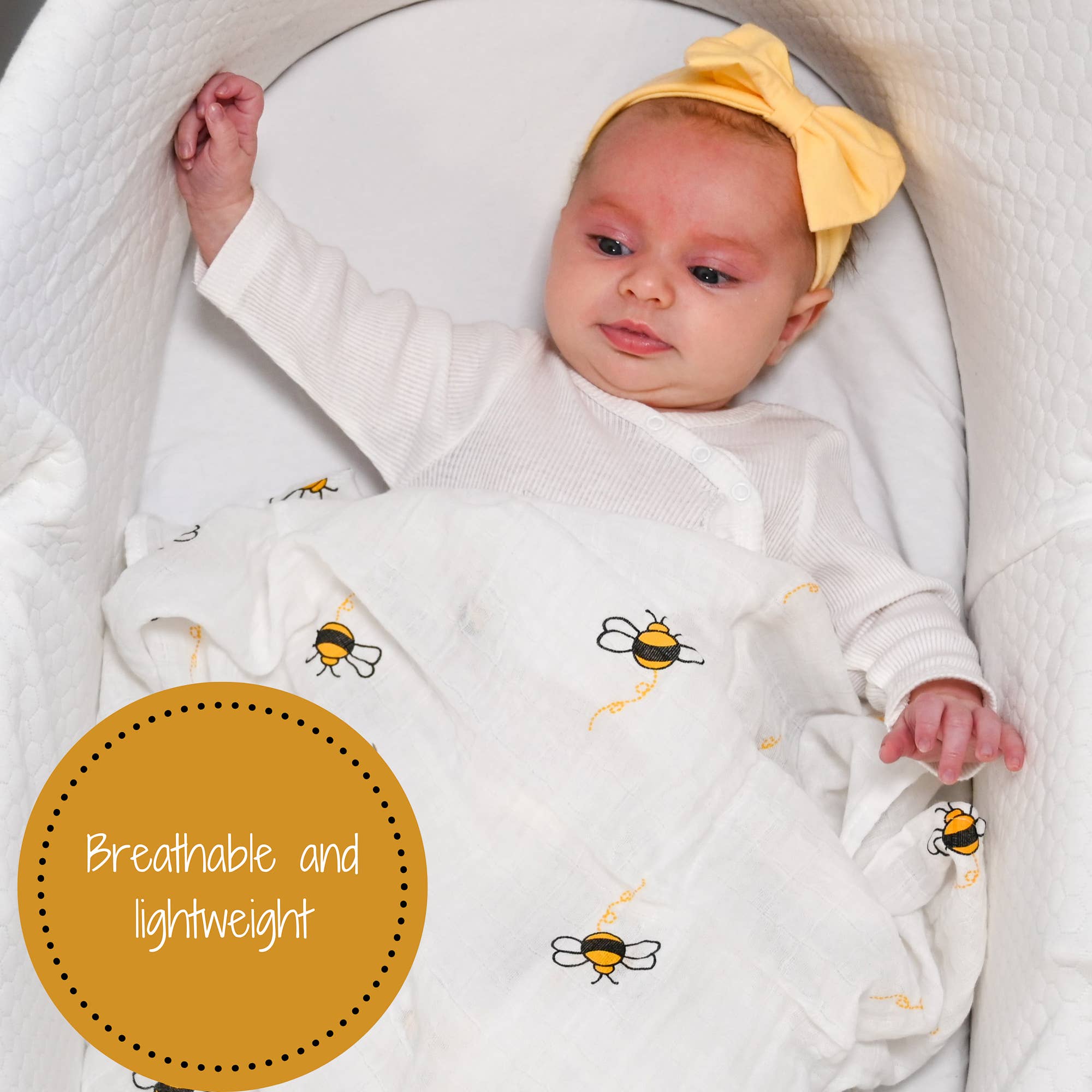 Baby Muslin Swaddle Blanket 47x47 Bee-utiful
