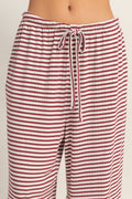Striped Wide-leg Drawstring Pants Striped Wide-leg Drawstring Pants-Dark Red