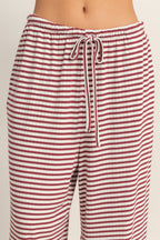 Striped Wide-leg Drawstring Pants Striped Wide-leg Drawstring Pants-Dark Red