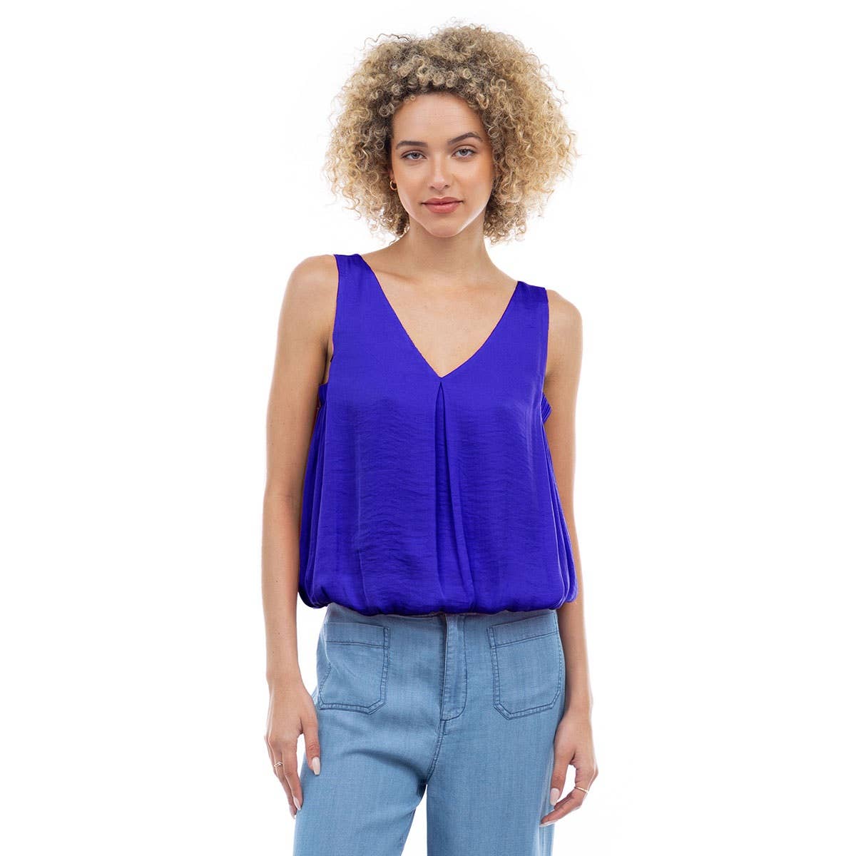 Sleeveless V-Neck Bubble Top