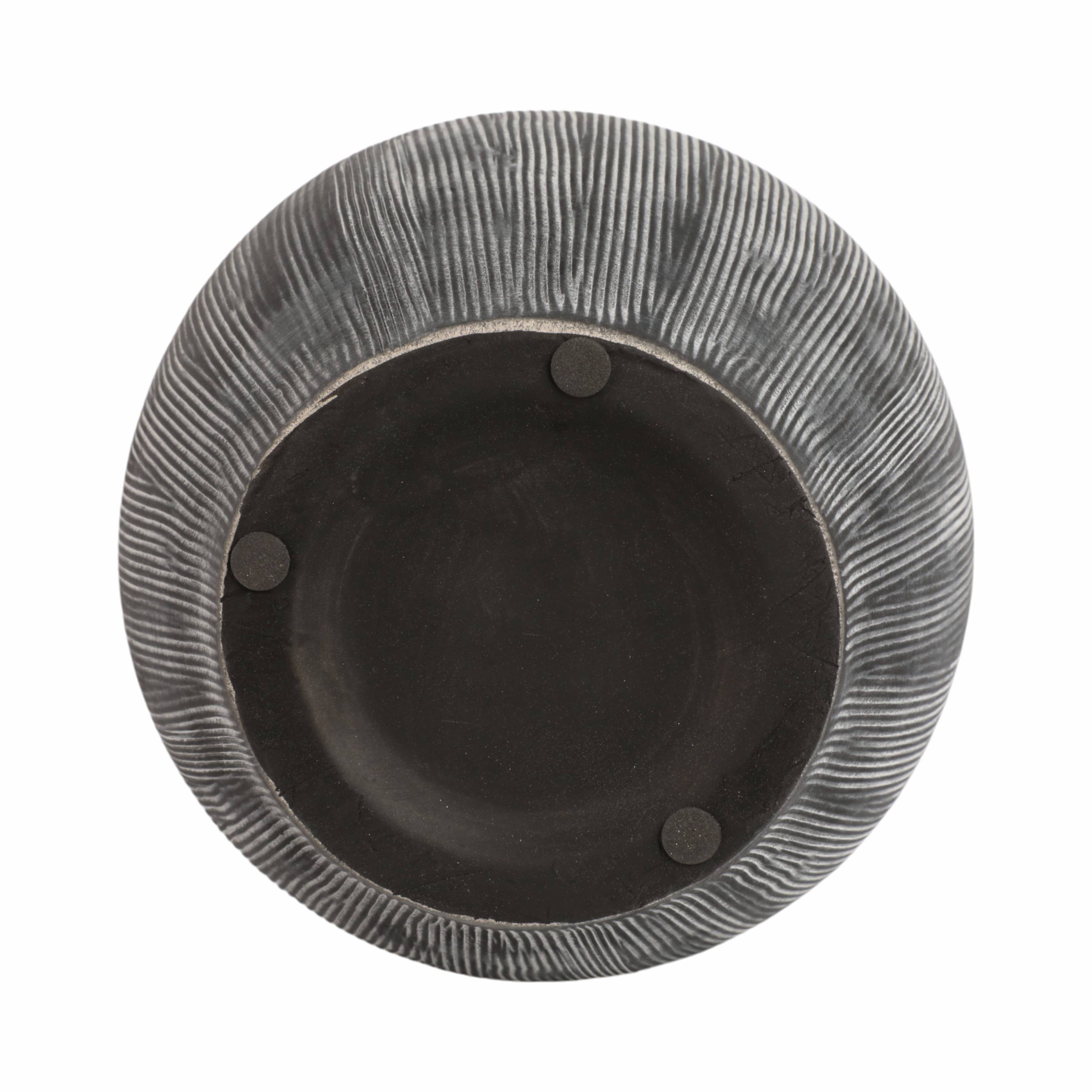 Ceramic Ribbed Texture Weathered Handle Vase - Black, 10 in.