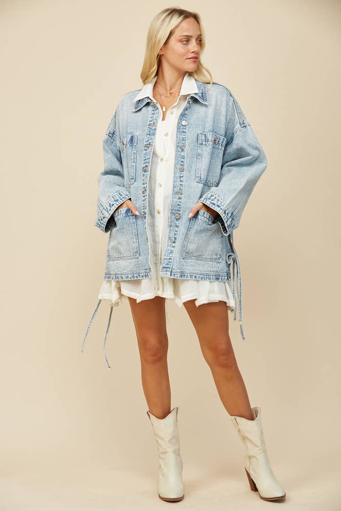BOHO SIDE TIE DETAIL OS DENIM JACKET