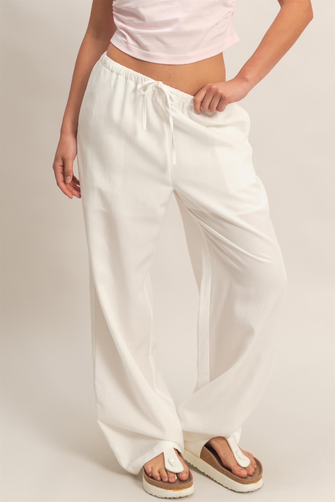 Lyocell Linen Elastic Waist Straight Leg Pants