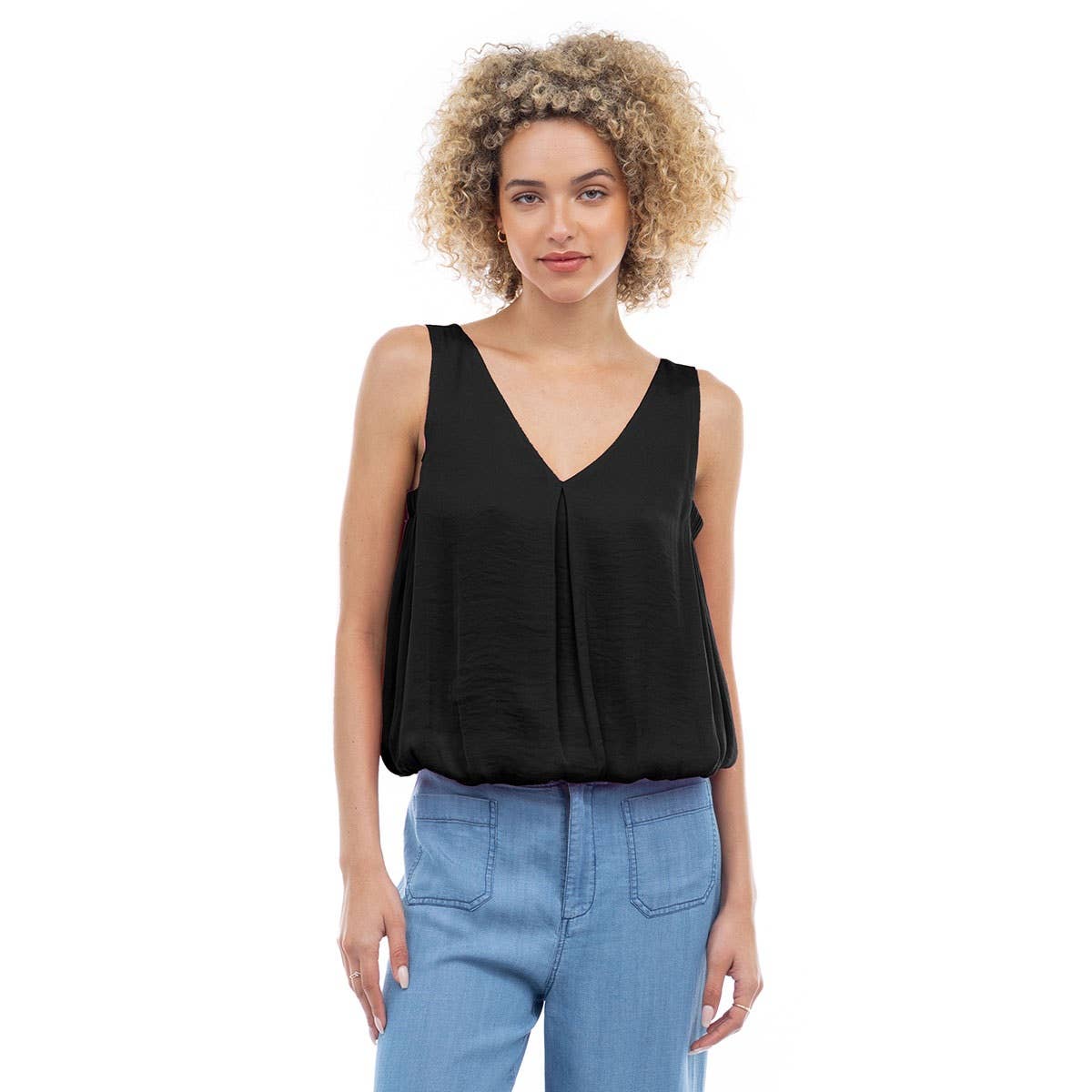 Sleeveless V-Neck Bubble Top