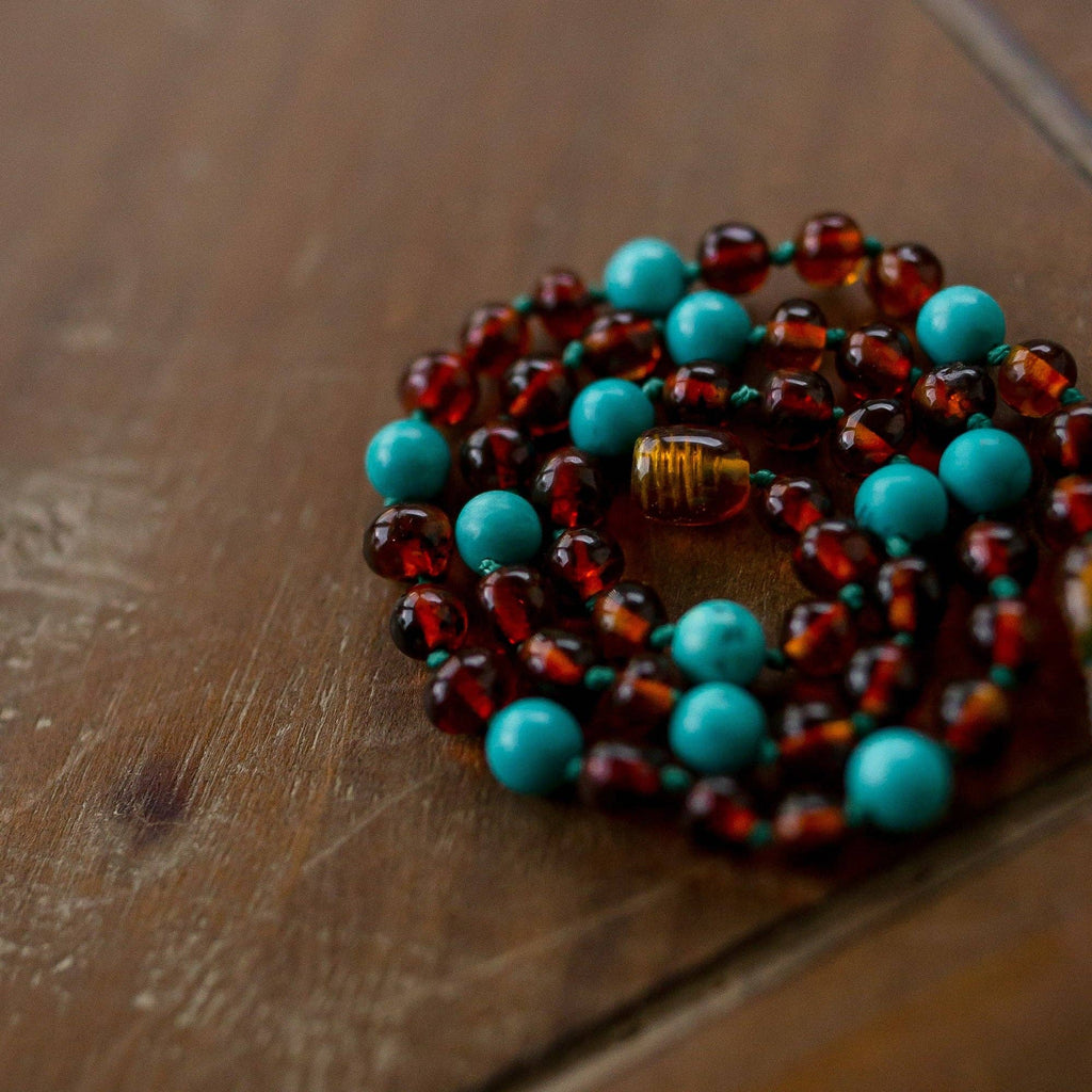 Turquoise + Cognac Amber Necklace