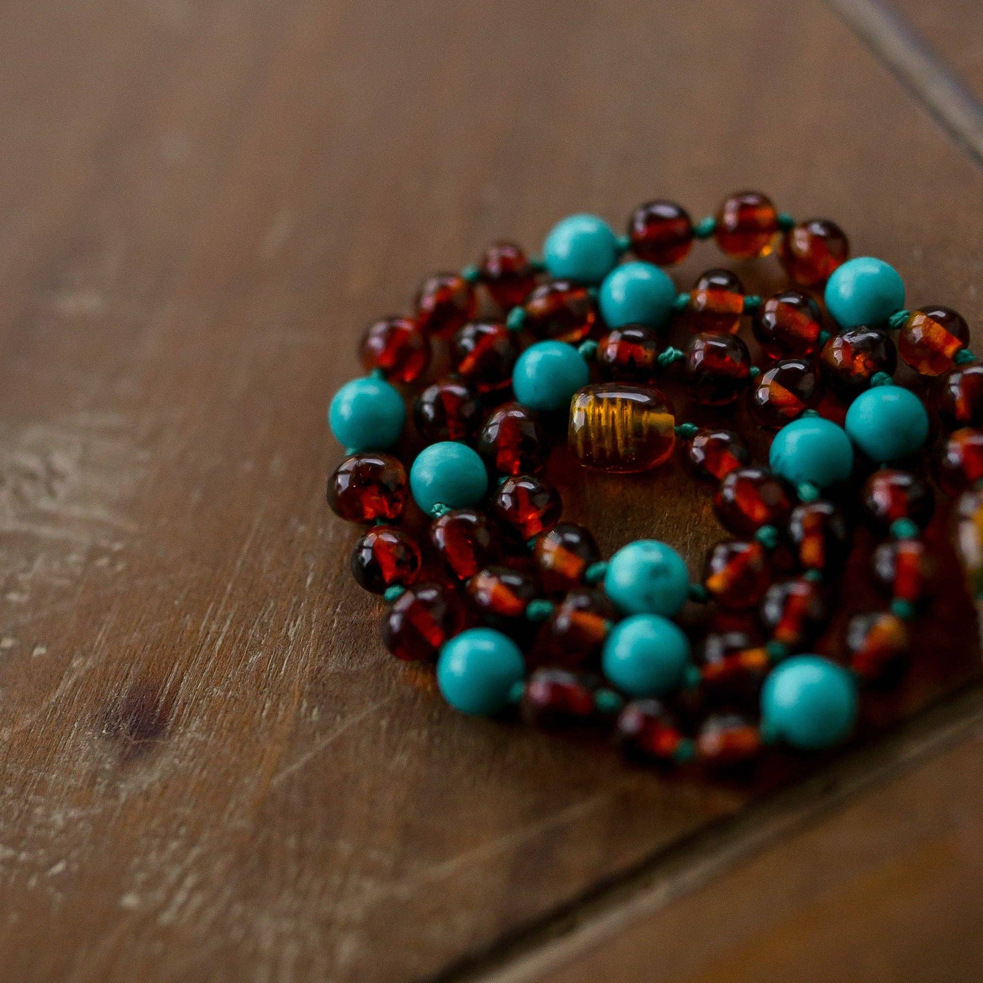 Turquoise + Cognac Amber Necklace