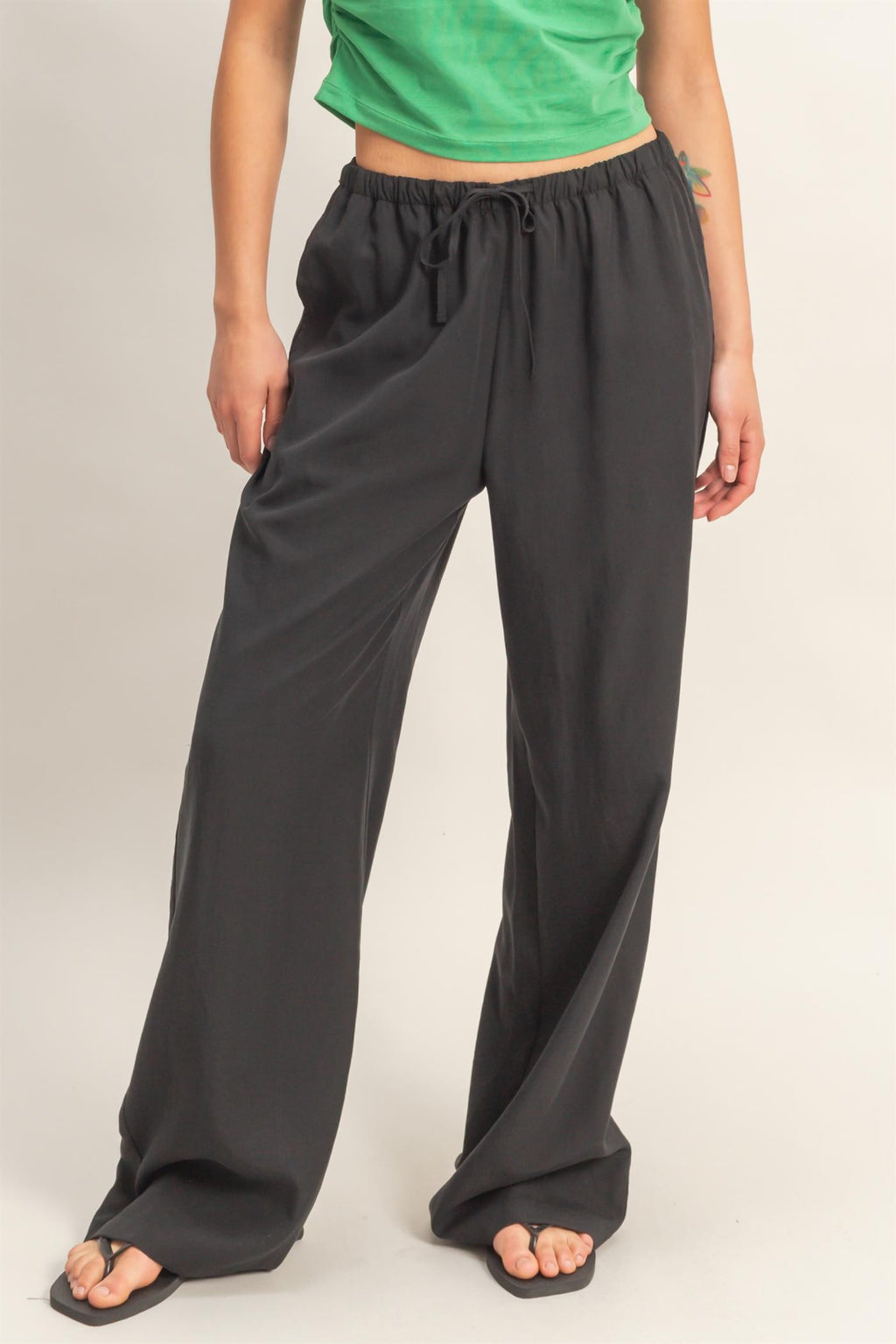 Lyocell Linen Elastic Waist Straight Leg Pants