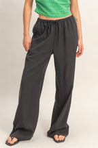 Lyocell Linen Elastic Waist Straight Leg Pants