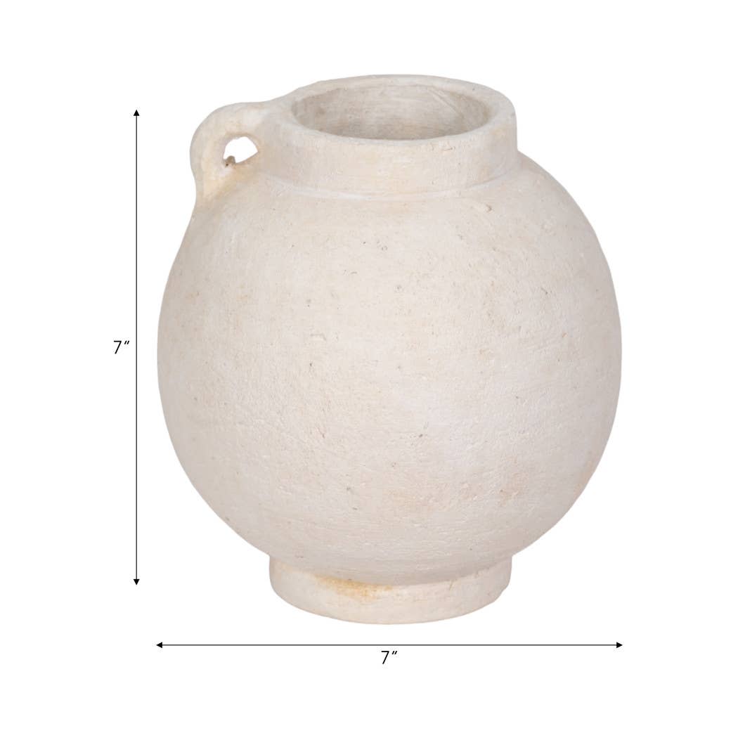 Ceramic Round Bulbous Handle Jug - White, 7 in.