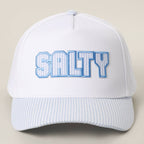 SALTY Embroidered Patch Seersucker Stripe Trucker Hat