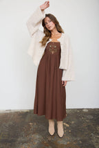 EMBROIDERY BELL SLV MIDI DRESS