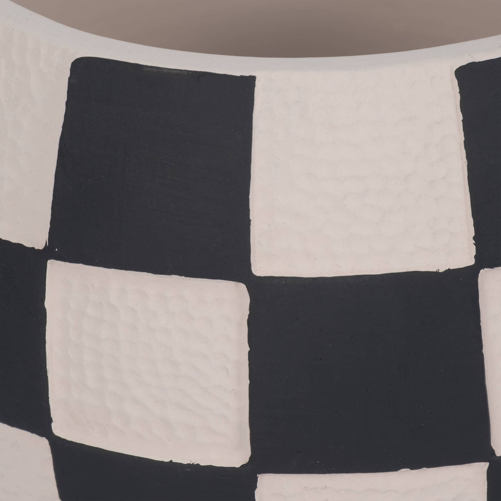 Planter - Black/White Pottery Checkerboard Rounded, 7 in.