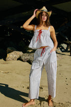 Contrast Drawstring Stripe Pants