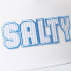 SALTY Embroidered Patch Seersucker Stripe Trucker Hat