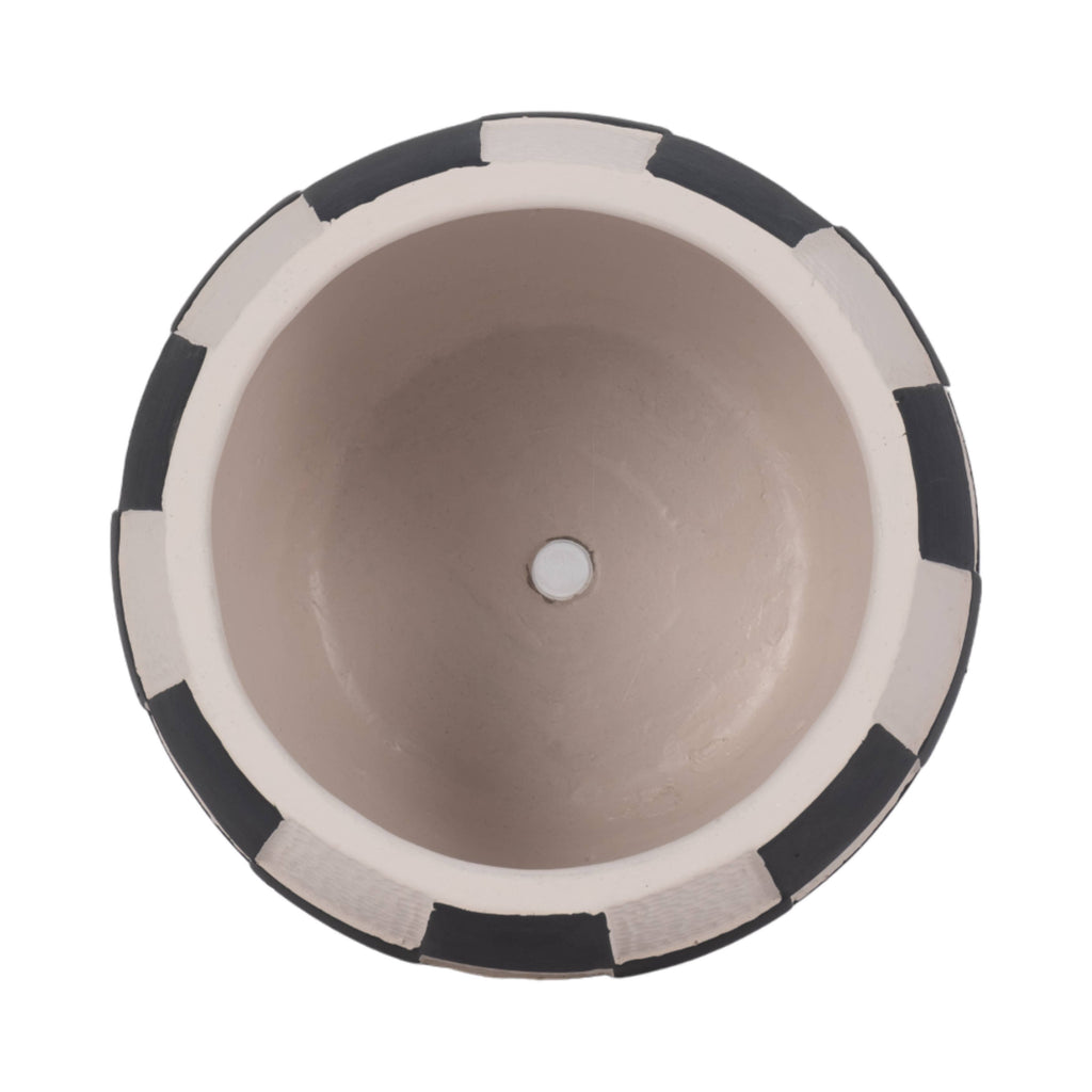 Planter - Black/White Pottery Checkerboard Rounded, 7 in.