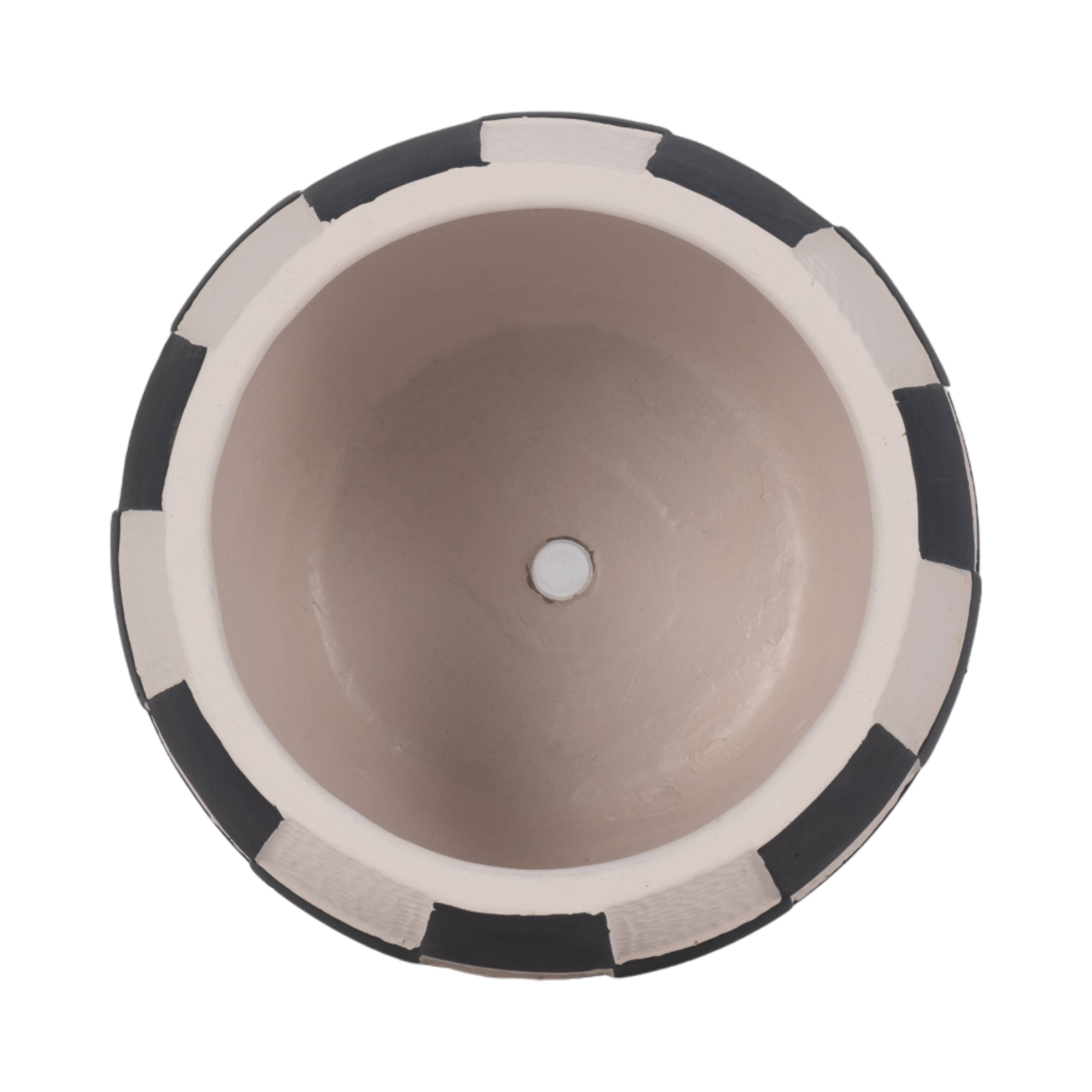 Planter - Black/White Pottery Checkerboard Rounded, 7 in.