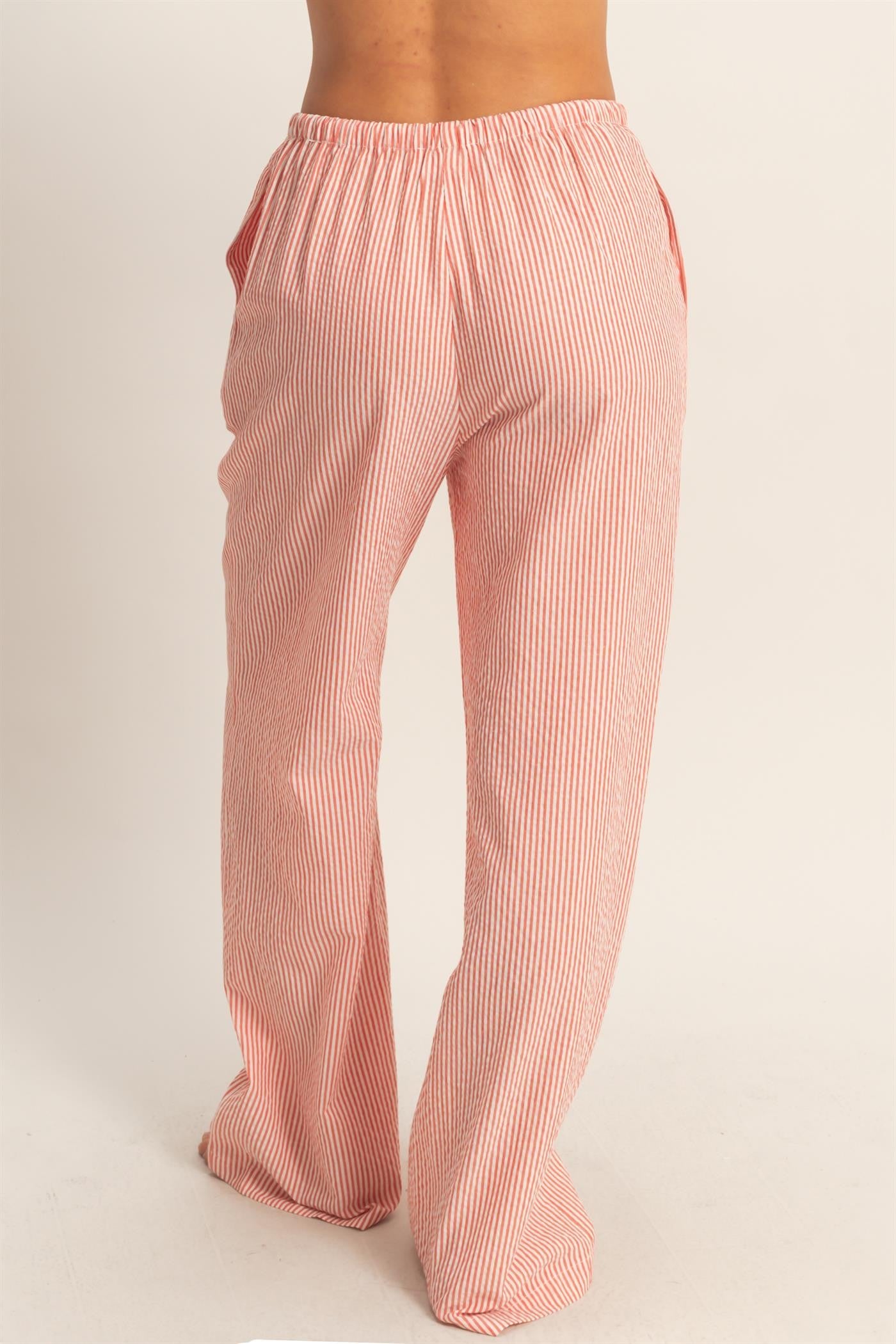 Striped Wide Leg Pants-Red