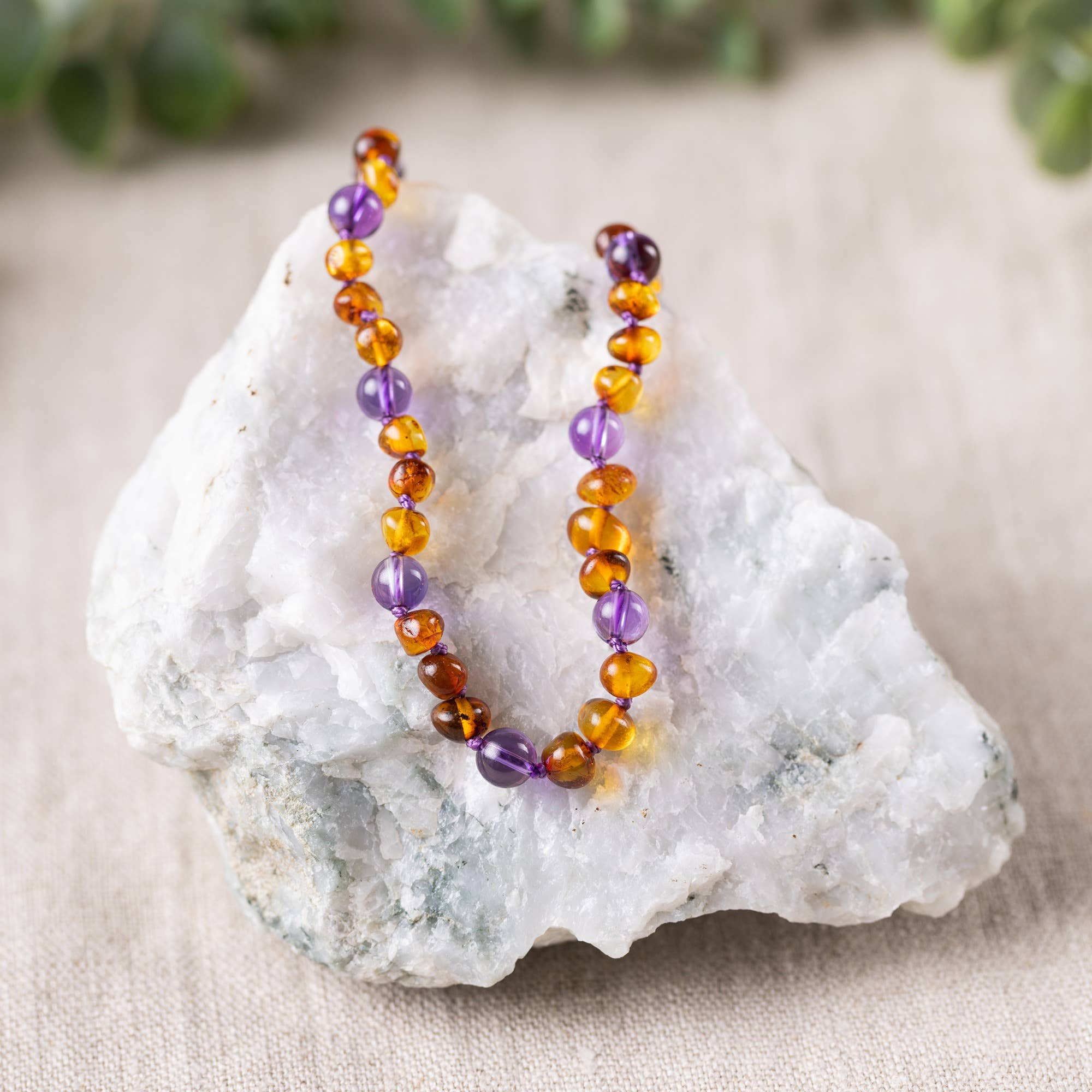 Amethyst + Baltic Amber Beaded Necklace
