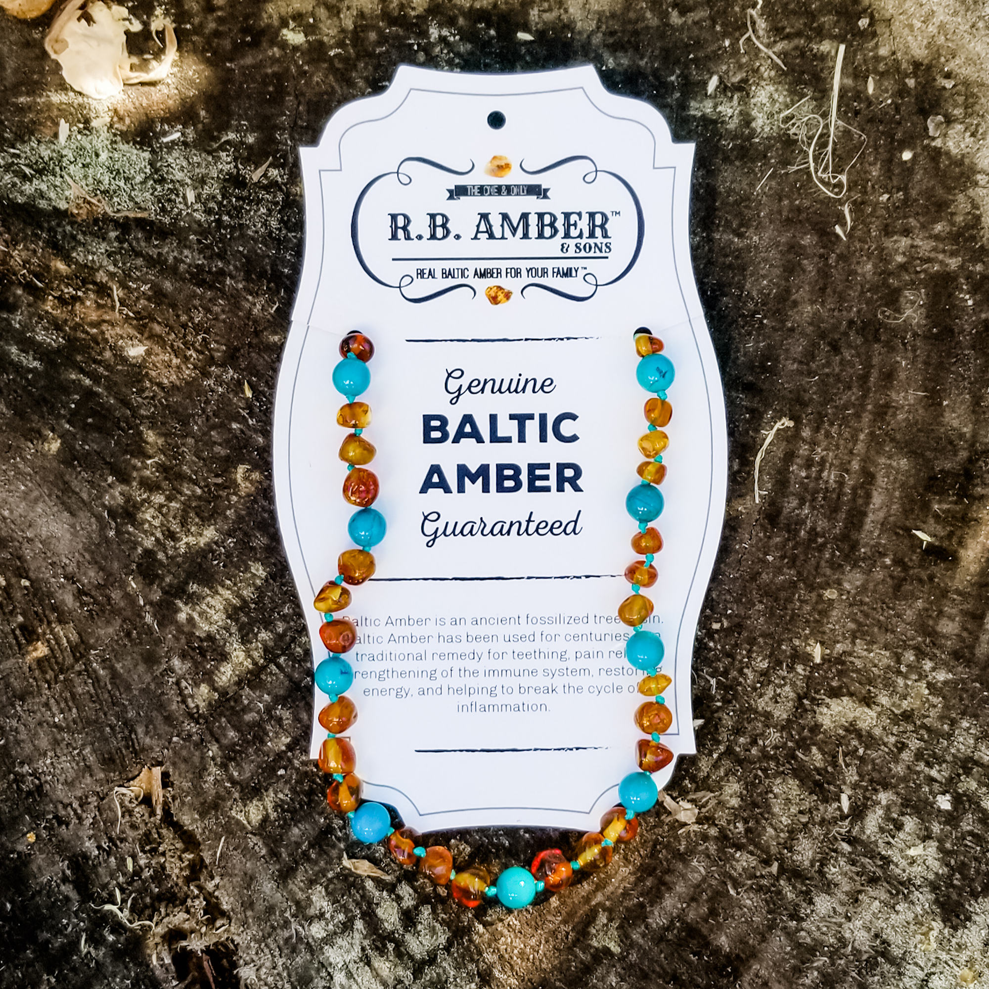 Turquoise + Cognac Amber Necklace