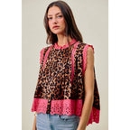 LEOPARD BTN UP PLEATED TOP