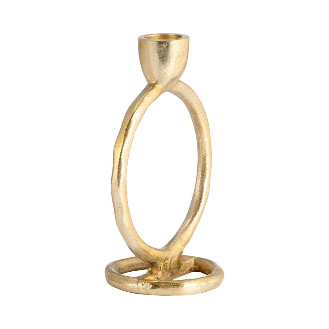 Metal Round Ring Taper Candle Holder - Gold, 6 in.