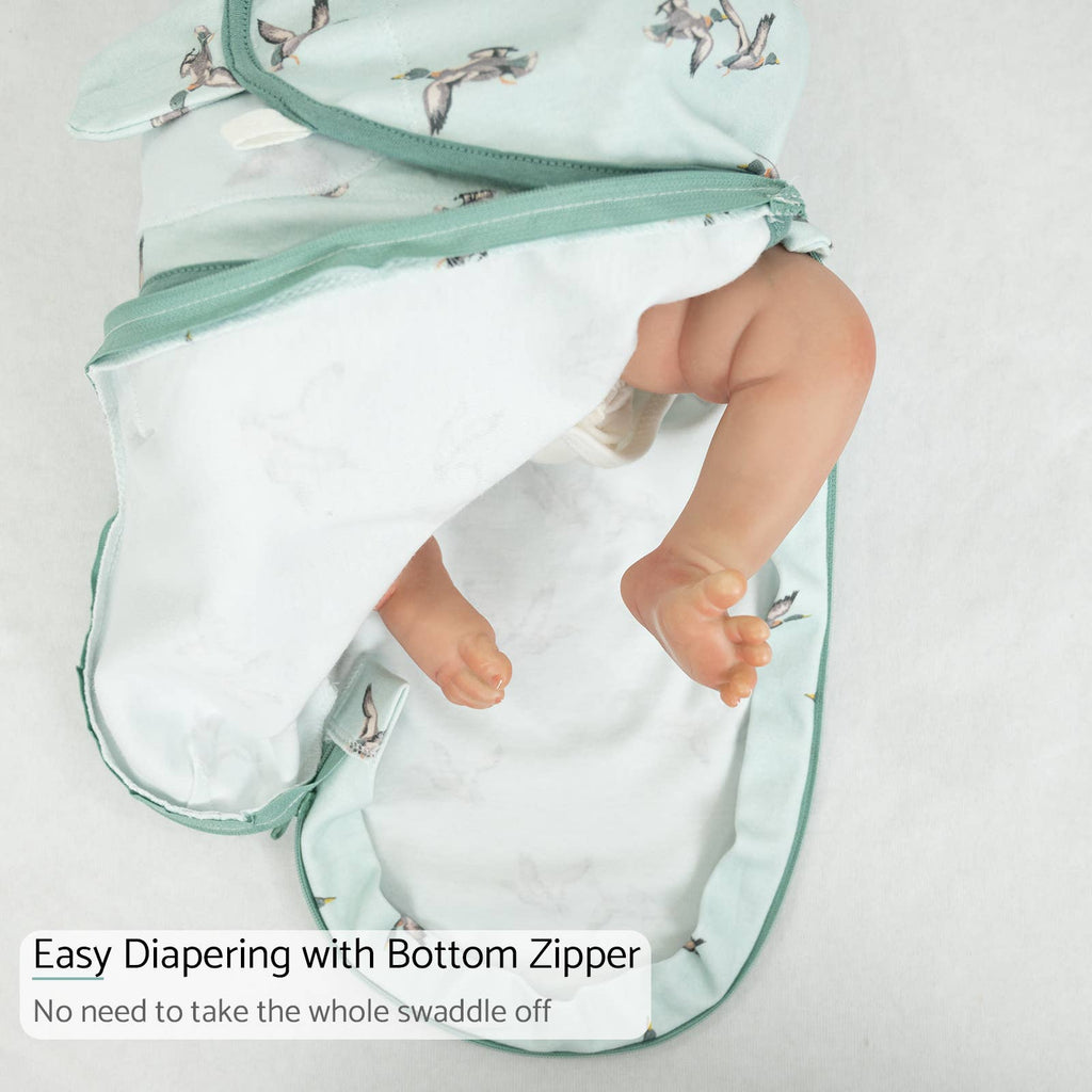 Cotton Velcro Newborn Swaddle Sack Quackin Up Mallard Duck