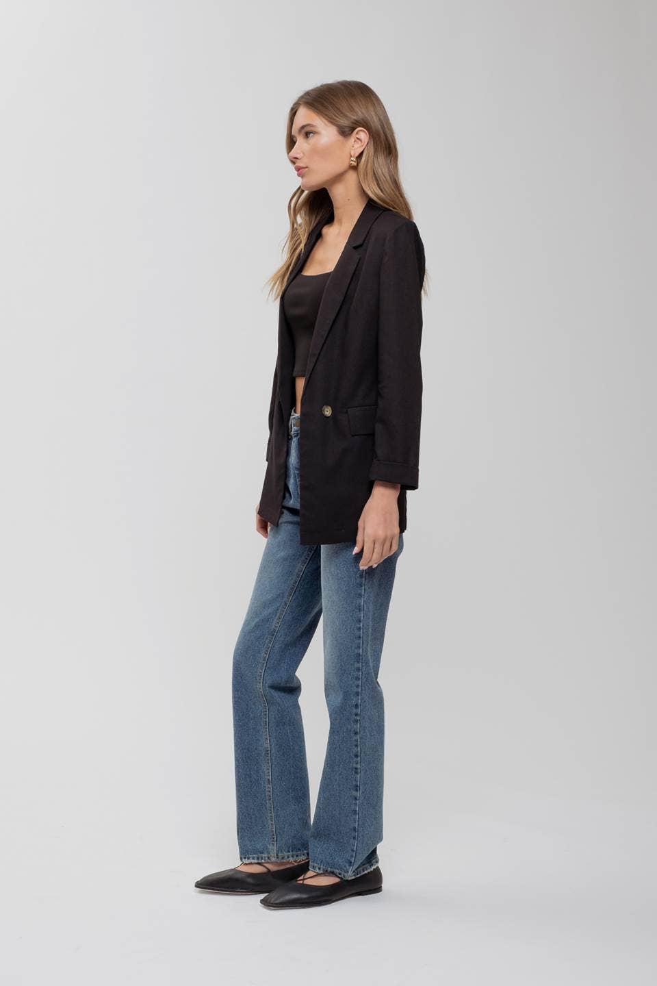 3/4 CUFF SLEEVE COLLARED BLAZER