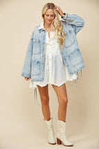 BOHO SIDE TIE DETAIL OS DENIM JACKET