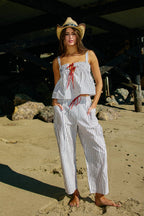 Self Tie Front Stripe Print Tank Top