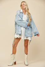 BOHO SIDE TIE DETAIL OS DENIM JACKET