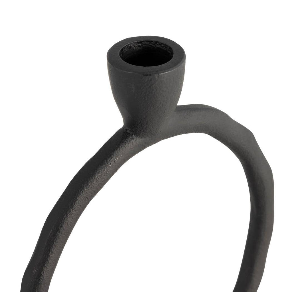 Metal Round Ring Taper Candle Holder - Black, 8 in.