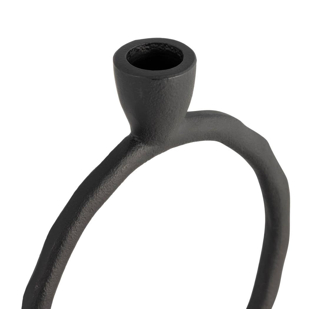 Metal Round Ring Taper Candle Holder - Black, 8 in.
