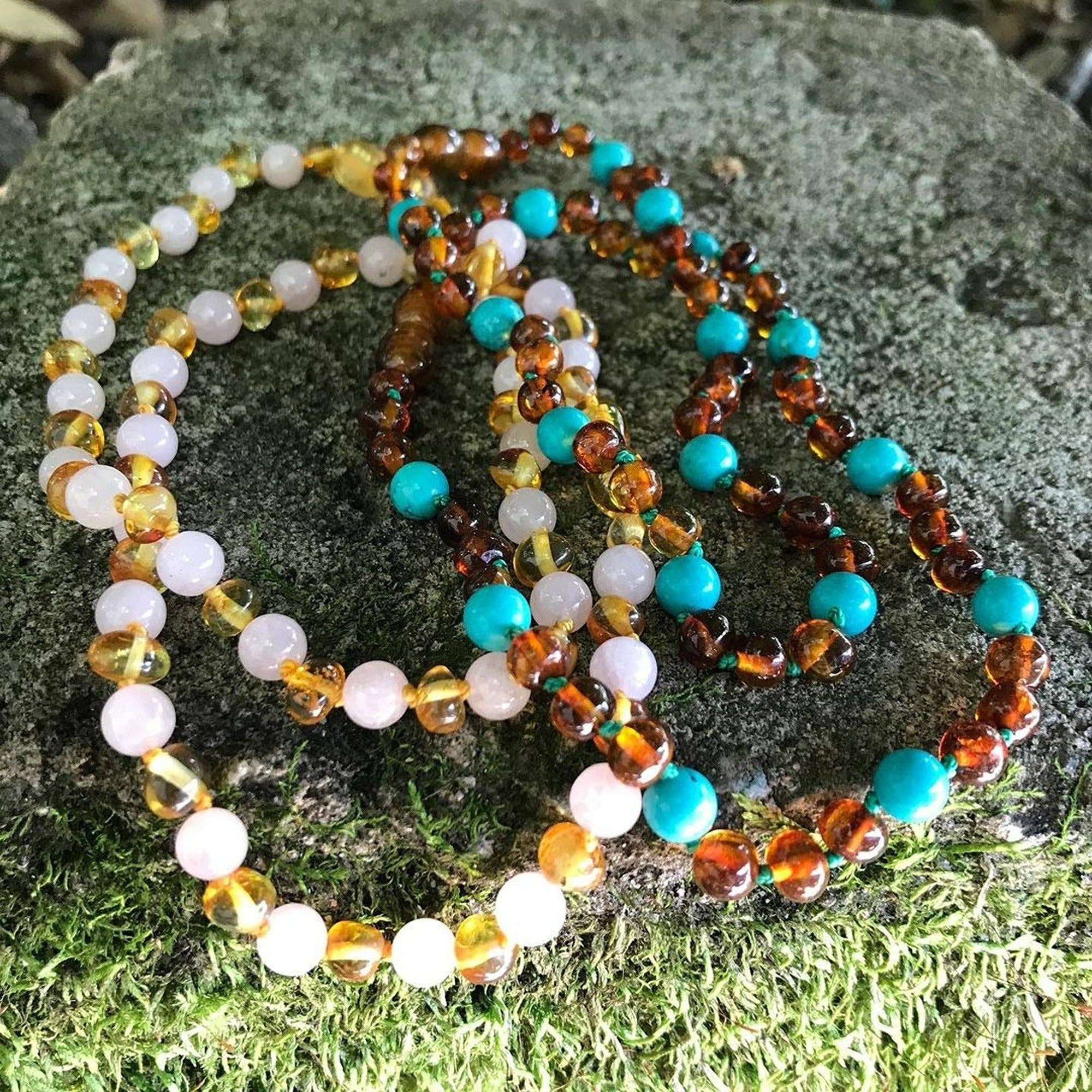 Turquoise + Cognac Amber Necklace