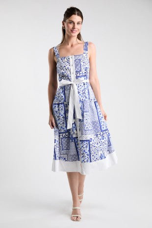 Blue Tile Printed Midi Dress