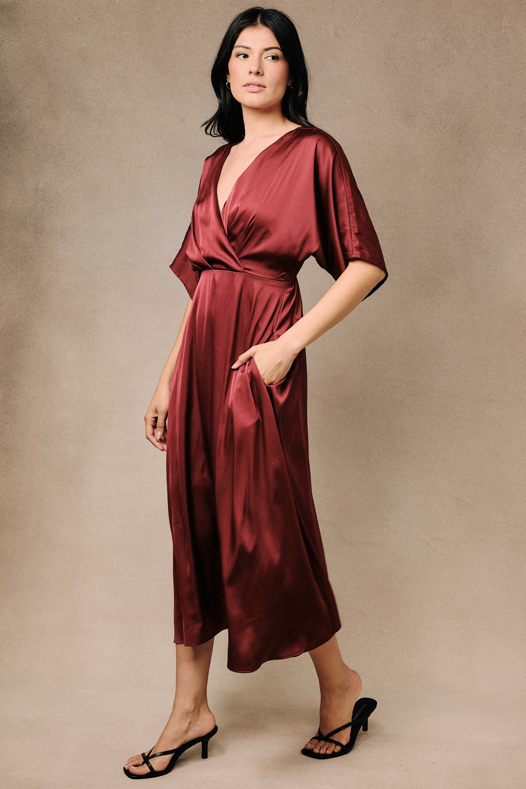 Maroon Satin Dress