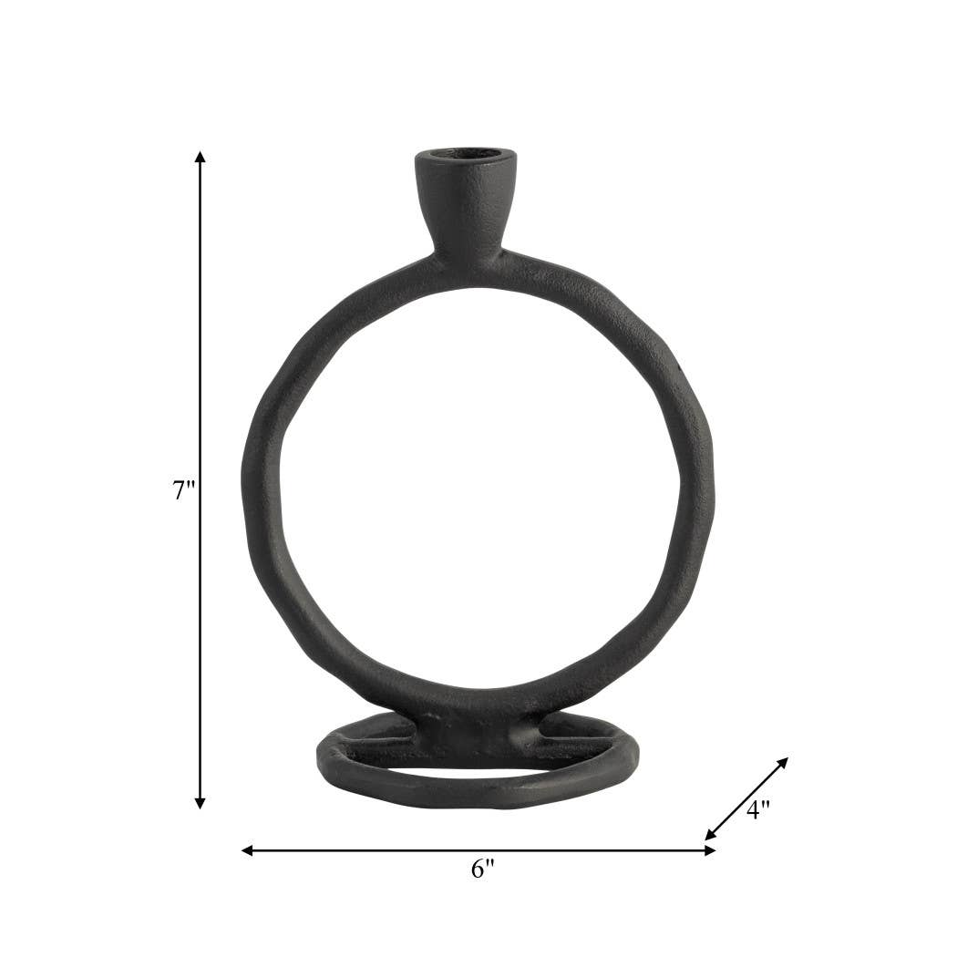Metal Round Ring Taper Candle Holder - Black, 8 in.