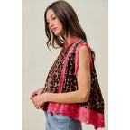 LEOPARD BTN UP PLEATED TOP