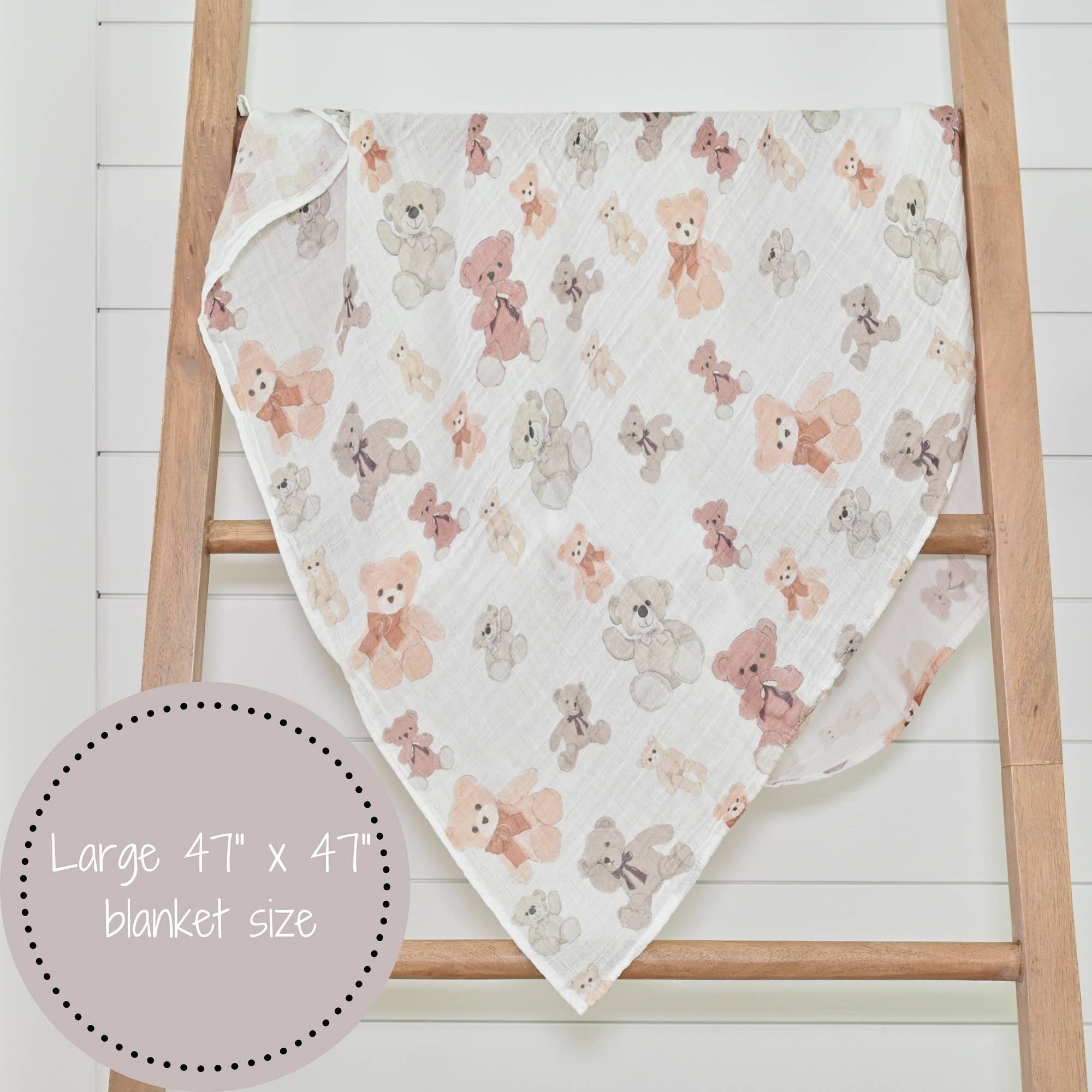 Baby Muslin Swaddle Blanket 47x47 Bear Hugs