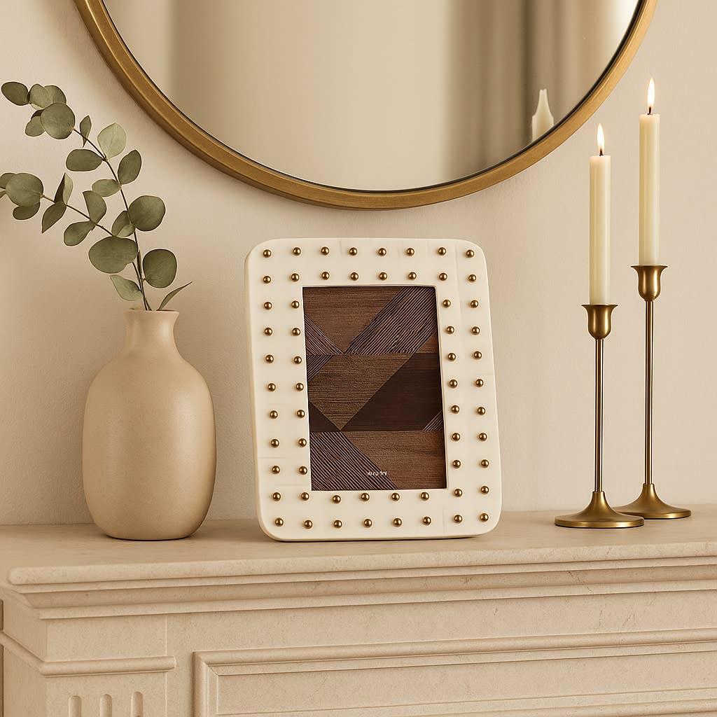 Photo Frame - Ivory/Gold Resin Brass Dot Border, 4x6 in.