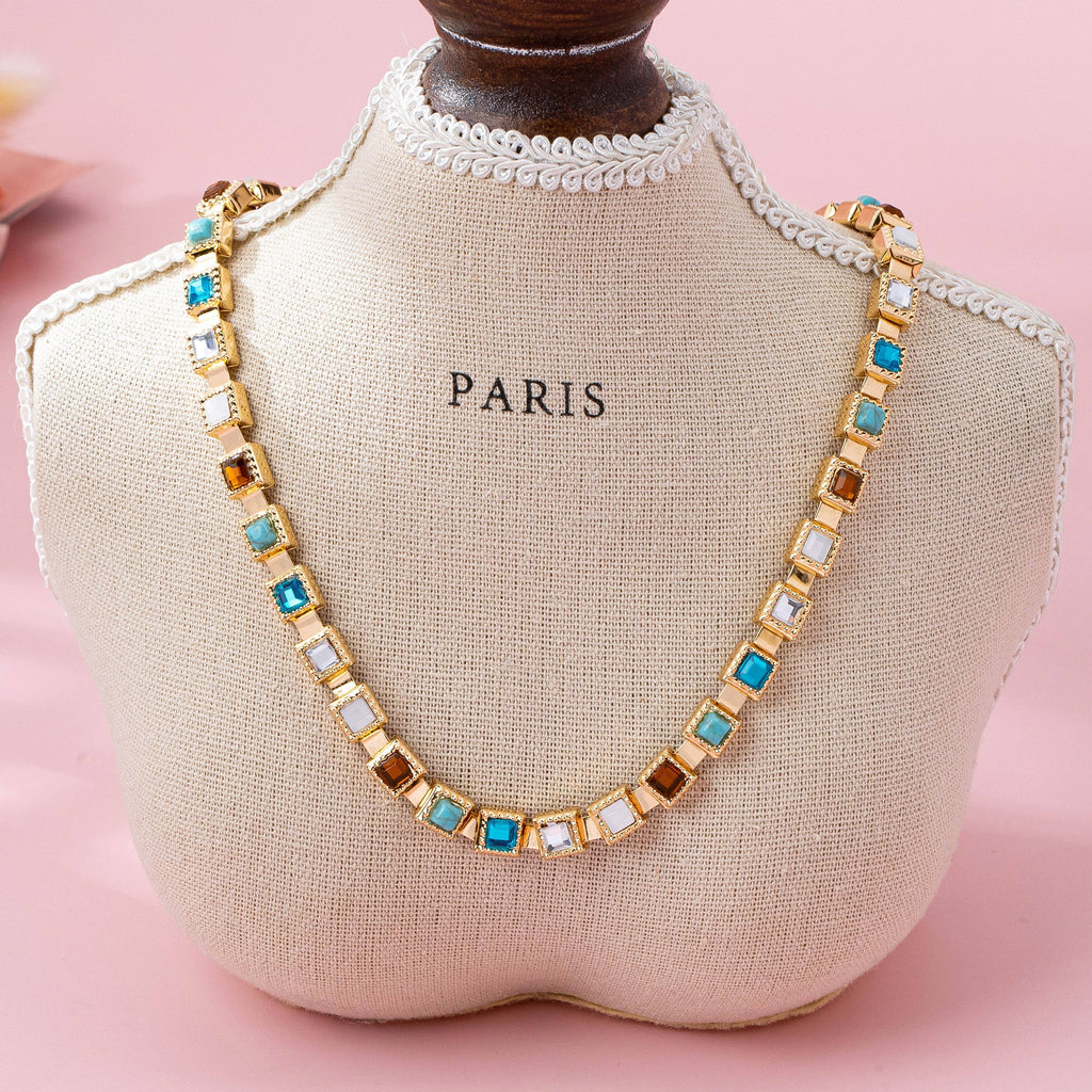 Multicolor Square Gemstone Long Necklace | 80N92826