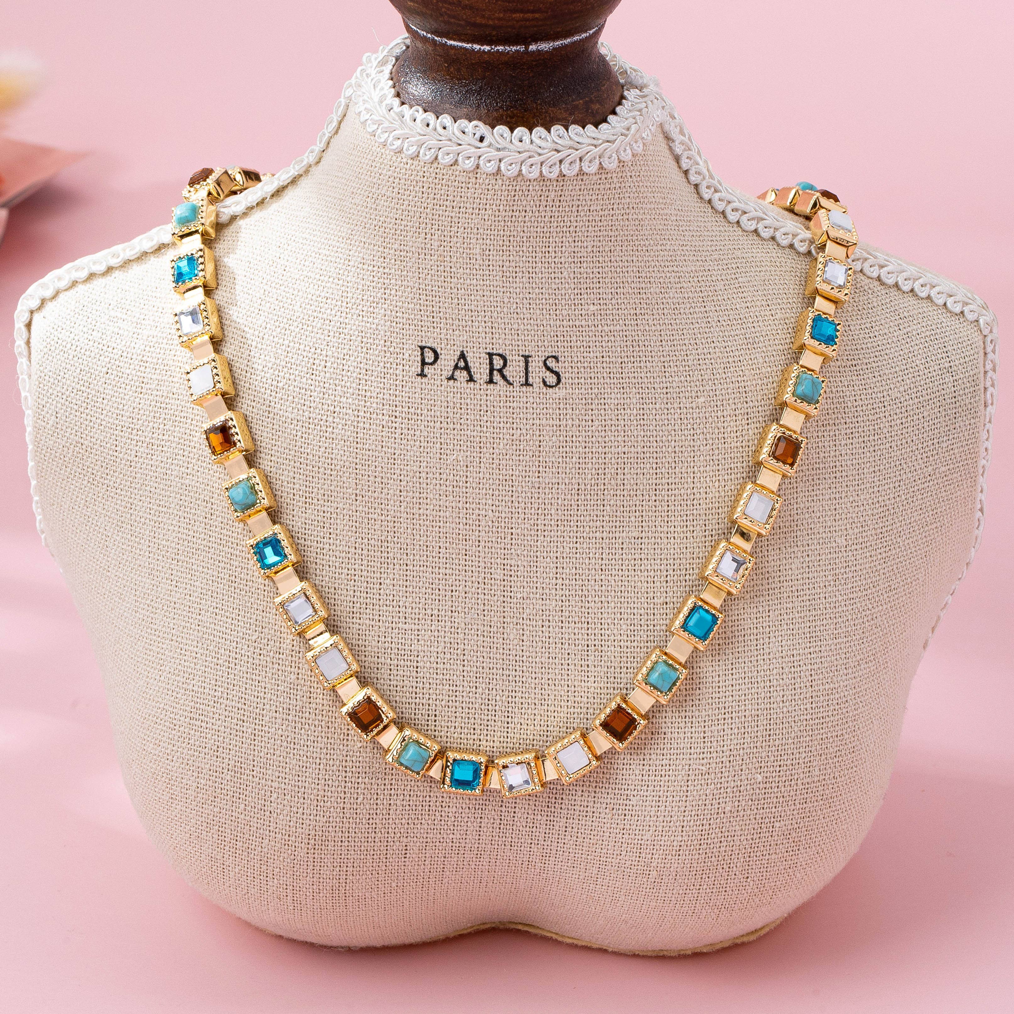 Multicolor Square Gemstone Long Necklace | 80N92826